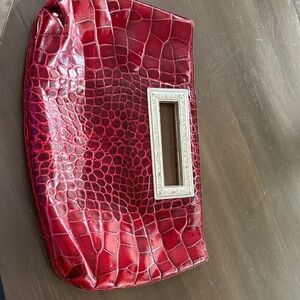 Brighton Red Croc-Embossed Vintage Clutch with Silver Handle